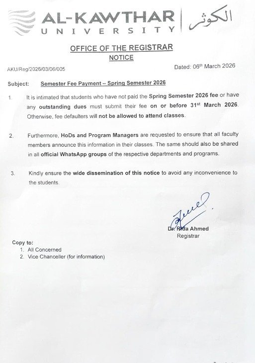 semester fee 6 march